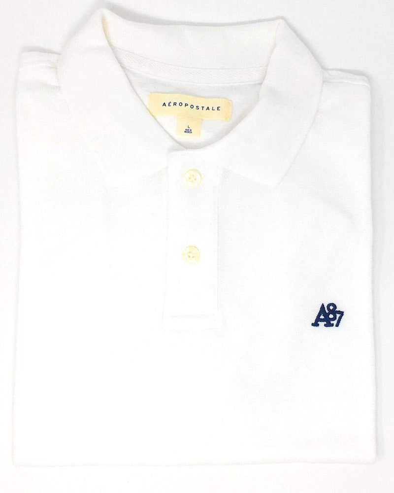 AEROPOSTALE Men's Solid Uniform Logo Rugby Polo Shirt (X-Large, White 102) - Image 3